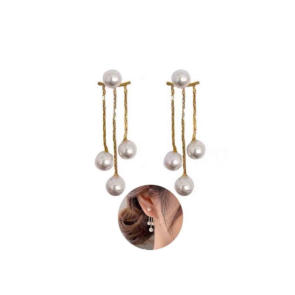 Yheakne Pendientes colgantes de perlas bohemias con perlas doradas, estilo