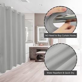 River Dream No Hook Grey Shower Curtain Soft Microfiber & Waterproof - Fabric Shower Curtain or Liner, Washable & Bottom Magnets, Hotel Cloth Shower Curtain, Gray, 71x74