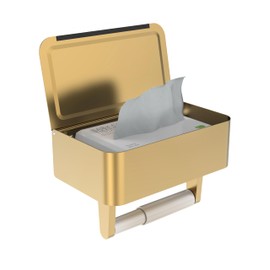 WZKALY Toilet Paper Holder with Shelf, Wipes Holder for Bathroom, Flushable Wipes Dispenser, Stainless Steel Toilet Paper Roll Holder with Storage for Wet Wipes Wall Mounted (Gold, Regular Roll)