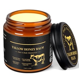 Sargo de ternera para la piel, sebo y bálsamo de miel para la cara, sarga de carne alimentada con pasto para el cuerpo, miel salvaje cruda profundamente hidratante (4.23 oz /120 g)