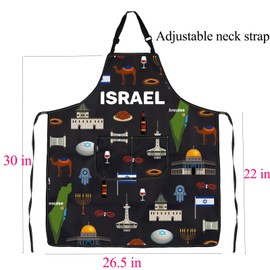 ENSIANTH Israel Apron Gifts for Israel Lover Cooking Kitchen Chef BBQ Grill Apron with Pockets Israel Souvenirs Israel Trip Gifts (2499 Israel Apron)