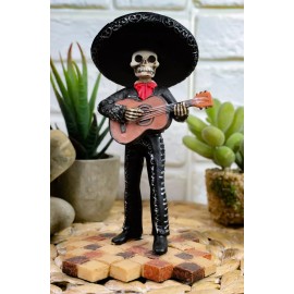 Black Mariachi Band Skeleton Guitarist In Charro Outfit Statue Day of The Dead