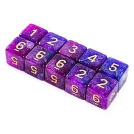 Yiotfandoll 10 Pieces Polyhedral Dice Set D6 Dice 16mm Acrylic 6 Sided Dice Game Dice for Dungeons and Dragons RPG MTG DND Dice Table Games (Starry Purple Blue)