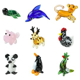 Gythara 9 pcs 9 Styles Cute Animal Theme Lampwork Glass Miniatures Penguin Panda Turtle Dolphin Deer Figurines for DIY Dollhouse Fairy Garden Micro Landscape Desk Office Decor