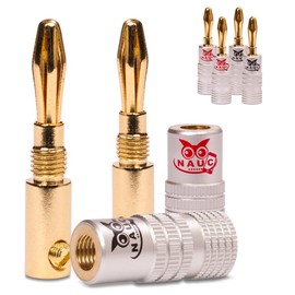 NAUC Banana Plugs for Speaker Cable – Set of 6 Plugs 24 K Gold-Plated Screwable for HiFi Receiver Amplifier