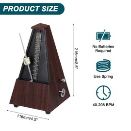 sourcing map Mechanical Metronome,High Accuracy Musical Timer Universal Music Metronome for Piano Guitar Violin Ukulele Player,Mahogany Color