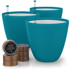 GARDENIX DECOR Self Watering Pots for Indoor Plants 3 Pack - Flower Pot with Water Level Indicator for Plants, Grow Tracking Tool - Self Watering Planter Plant Pot - Coco Coir - Teal