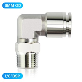 ERGAOBOY 2 pieces 6 mm pipe OD x 1/8 inch BSP thread outer bend stainless steel 304 push-in fittings pneumatic push fit