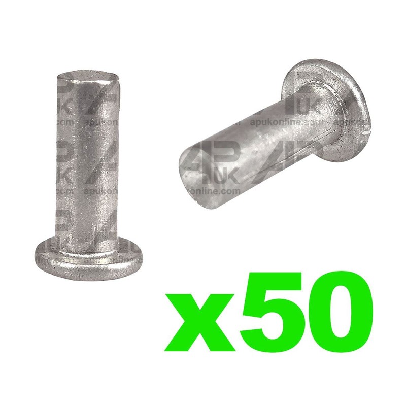 APUK 50x Solid Aluminium Flat Head Rivet M4 x 11mm