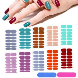 140 Pcs 10 Sheets Solid Color Full Wrap Nail Stickers Nail Polish Strips Gradient Stickers Glitter Self Adhesive DIY Art Decals Strips with 2 Pcs Nail Files for Holiday Nail Decor (Pure Color Style)