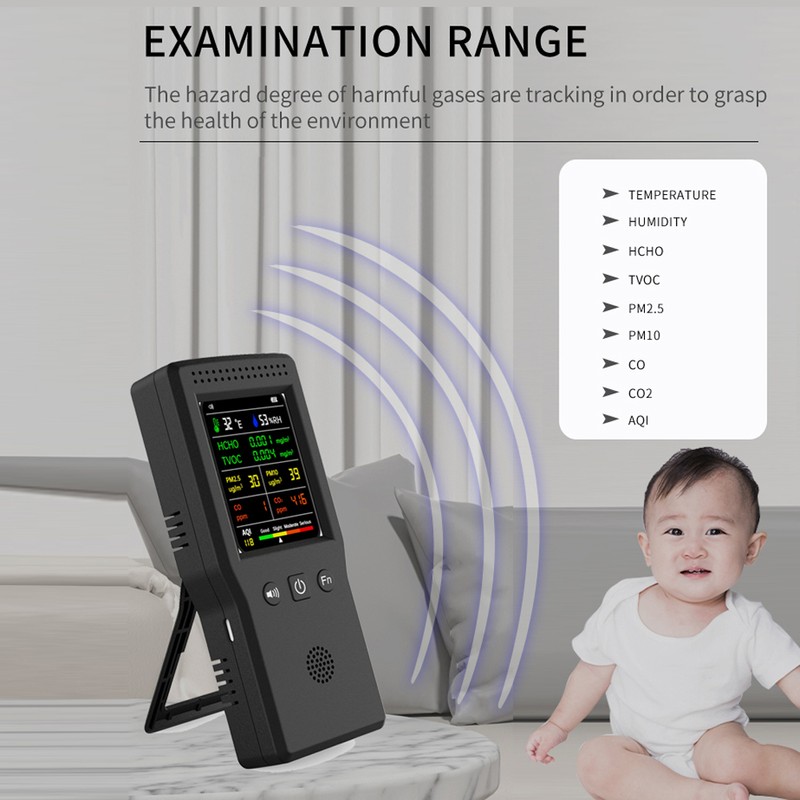 Handheld Portable Air Quality Detector 9 In 1 Temperature Humidity