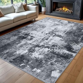 KOZYFLY Modern Abstract Area Rug 8x10 Gray Washable Large Living Room Rugs Bedroom Non Skid Carpet with Faux Wool Soft Low Pile for Dining Room Living Room Office Dorm Kitchen Table Apartment