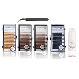 KC Republic Eyebrow Extensions Kit with 4 Trays of Mink Eyebrows in Light Brown, 2 Brown, Black, Comes on Mixed Length Trays 5-8 Mm Mix, Eyebrow Extension Glue & Extension Tweezers
