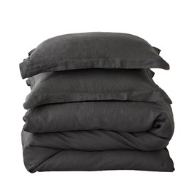Simple&Opulence 100% Linen Duvet Cover Set 3pcs Basic Style Natural French Washed Flax Solid Color Soft Breathable Farmhouse Bedding with Button Closure - Dark Grey, King