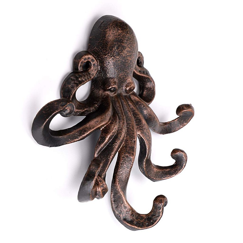 BSTKEY Cast Iron Octopus 5 Tentacles Decorative Wall Hook -