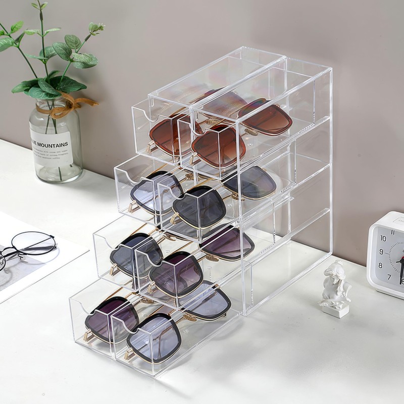 Acrylic Sunglasses Organizer with 4 Drawers - Clear Eyeglass Holder