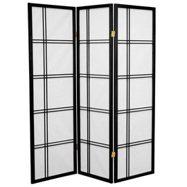 Oriental Furniture 5 ft. Tall Double Cross Shoji Screen - Black - 3 Panels
