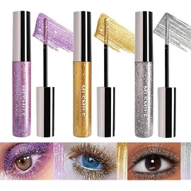 3Pcs Glitter Mascara, Silvery Purple Eyelash Waterproof Long Lasting Diamond Glitter Lashes Stage Party Wedding Music Festival Eyes Makeup