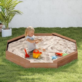 Large Octagonal Wooden Outdoor Sandbox, Outdoor Sandbox with Cover w/ 4 Reinforced Benches, Wood Octagonal Sand Box with Cover