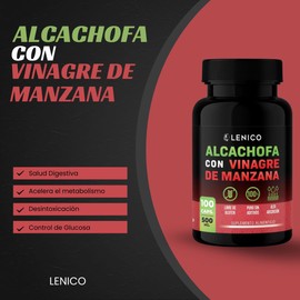 Lenico| Alcachofa con Vinagre de Manzana | Suplemento Alimenticio en Cápsulas | 100 Cápsulas de 500 mg | Alta Absorción | Sin Gluten ni Aditivos
