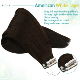 VeSunny Tape in Hair Extensions Brown Hair Extensions Tape in #2 Darkest Brown Remy Tape in Extensions Natural Hair Tape in Hair Extensions Brown Double Sided 18inch 20pcs 50g