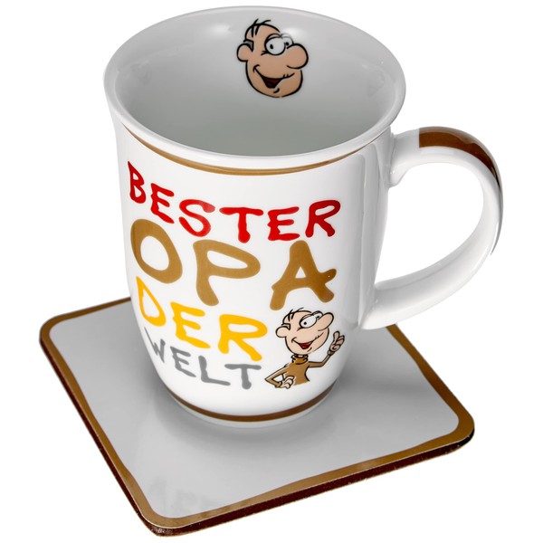 Ritzenhoff & Breker Kaffeebecher Bester Opa der Welt mit Untersetzer im Geschenkkarton, Geschenk-Set, 2-teilig, 1 Stück (1er Pack)