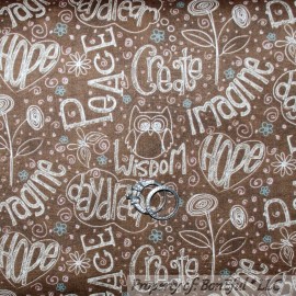 Red Rooster BonEful Fabric FQ Cotton Quilt Brown Blue Owl Bird Nature Peace Dot Heart Flower