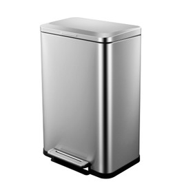 MilleLoom Brushed Stainless 50 Liter/13.2 Gallon Step Trash Can with Soft-Close Foot Pedal, Inner Liner, Fingerprint Resistant Finish