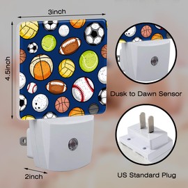 sndheke Retro Sports Balls Night Light, Colorful Balls Dusk to Dawn Night Light Plug in,0.5w Energy Saving Sleep Friendly Night Light for Kids Boys Girls Home Bedroom Living Room Kitchen Decor