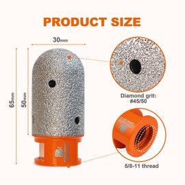 Diamond Finger Milling Bits,BRSCHNITT 1-3/16 Inch 30mm Dry Core Drill Bit with 5/8-11 Thread for Enlarging Shaping Existing Holes of Porcelain Tile Ceramic Marble Granite Countertop