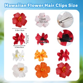 6 Pcs Hawaiian Flower Hair Clips for Women, Plumeria Hibiscus Hair Clip Artificial Flower Clips 3.5 Inch Floral Hair Barrettes for Summer Vacation Beach Party Girls Holiday Gifts (White, Red, Orange)