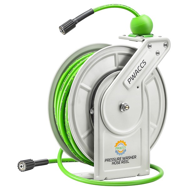 PWACCS Retractable Pressure Washer Hose Reel, 1/4" x 60ft Heavy