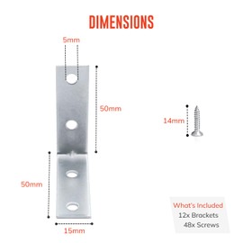 ZAVIA 10Pcs Right Angle Brackets - L Brackets for Wood | 60mm x 60mm x 15mm | Galvanised Steel Brackets with Screws for Fixing and Repairing Furniture, Shelves, Windows and Cabinets