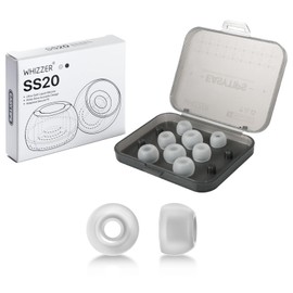 WHIZZER SS20 Wide-Bore Silicone Ear Tips for IEMs, Ultra-Soft Matte Finish Replacement Tips for Wired in-Ear Earphones, Includes Portable Storage Case (4 Pairs, XS/S/M/L) (Clear)