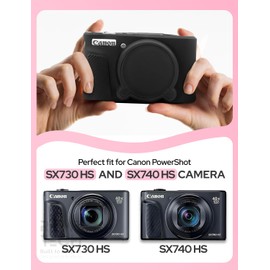 Camera Cover for Canon PowerShot SX730 HS, SX740 HS Digital Camera, Soft Silicone Protective Cover with Removable Lens Cap, Travel Camera Case for Photographers - Black