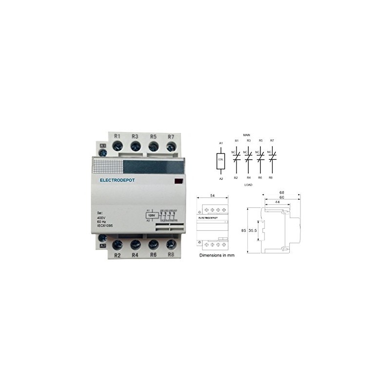 Lighting Contactor 60 Amp 4 Pole 120V Coil, 30A, 40A