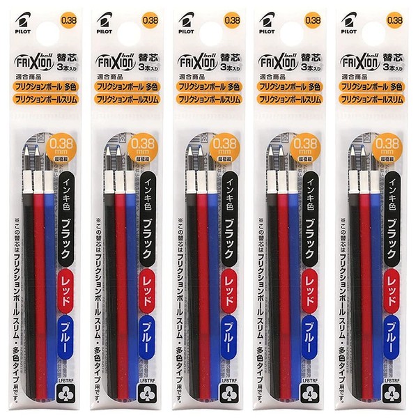 Pilot LFBTRF30UF3C x 5 Slim Refill for Multicolor Types, Frixion Ball, 0.01 inch (0.38 mm), 3 Colors x 5 Packs