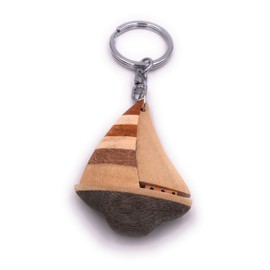 H-Customs Boat Sailboat Ship Sailing Wood Noble Handmade Keychain Pendant