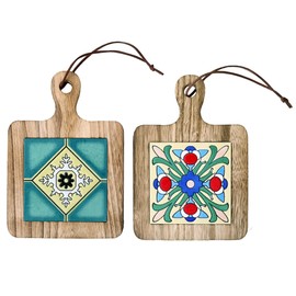 ECONUS Trivet, Wood, Heat Resistant, Tile, Scandinavia, Heat Insulated, Pot Mat, Cafe, Set of 2