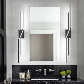 SOLFART Bathroom Vanity Light Dimmable Modern Matte Black Bathroom Light Fixtures Over Mirror 48 Inch LED Lights