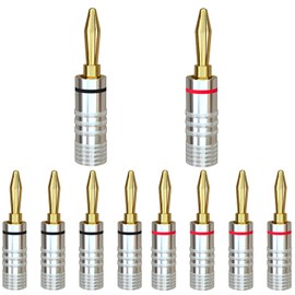 Cleqee 24K Gold Plated 8 Pack Banana Plug Speaker Cable Connector Screw-in Solderless Audio Jack Connector for Speaker Wire Speaker Plug