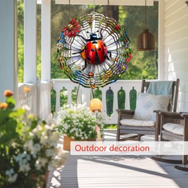 FKKsparkler Ladybug Wind Spinner 3D for Outdoor Decor, Stainless Steel Hanging Wind Spinner, Kinetic Art 10 inch Ornament Spinner for Garden Decoration