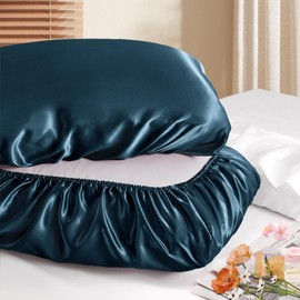 Manyshofu Satin Pillowcases for Hair Protection - 1Pcs Navy Blue Pillow Cases, Elastic Band Standard & Queen Satin Pillowcases Luxury Silky Pillow Cases Travel Pillow Covers