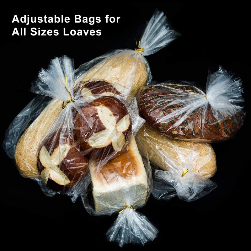 Bread Bags with Ties, Reusable,100 Clear Bags and 100 Ties,