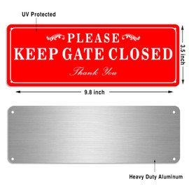 CDXHOME 2 Pack Please Keep the Gate Closed Matal Sign - Brushed Aluminium Durable Ink - UV Protected Weather Resistant Durable - 3.5 x 9.8 IN