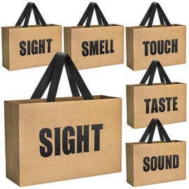 LUOKER 5 Senses Gift Bags for Him,12.6" Kraft Bag with Black Word on Two-Sided,Five Senses Gift Bags with Ribbon Handles,for Graduation,Wedding Anniversary,Birthday,Mother's Day