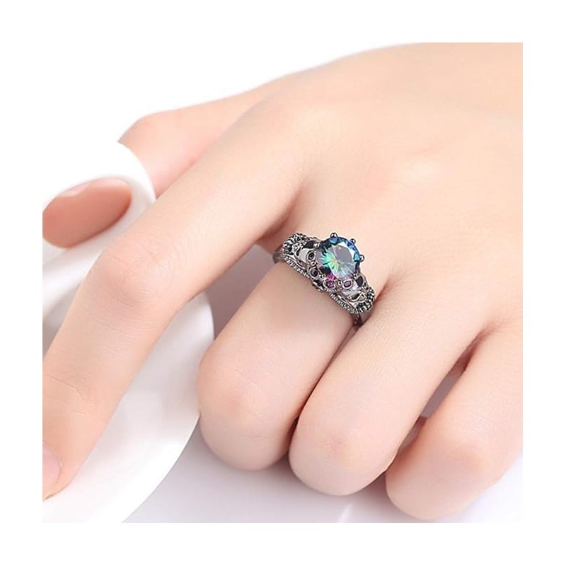 Skull Head Ring with Diamond Set and Colored Zircon Ring