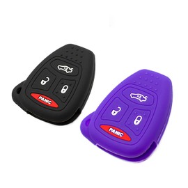 EYANBIS Silicone Key Fob Cover Fit for Chrysler 200 300 PT Cruiser Dodge Charger Magnum Durango Jeep Grand Cherokee Commander Liberty | Car Accessories | Remote Key Protection Case - Black & Purple