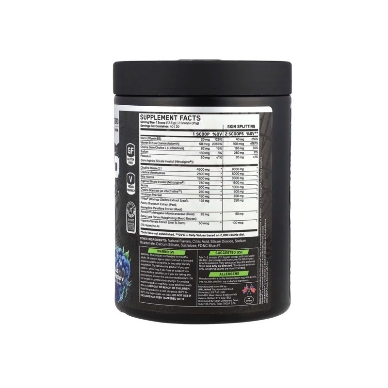 ABE Blue Raspberry Pre-Workout Powder Stim -Free Pump 40 Scoops