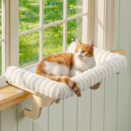 Zakkart Mellow Cat Perch for Windowsill with Hardwood Frame (Beige, L)